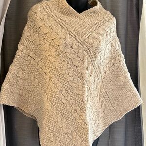 Aran Crafts Cable Knit Poncho - Cream